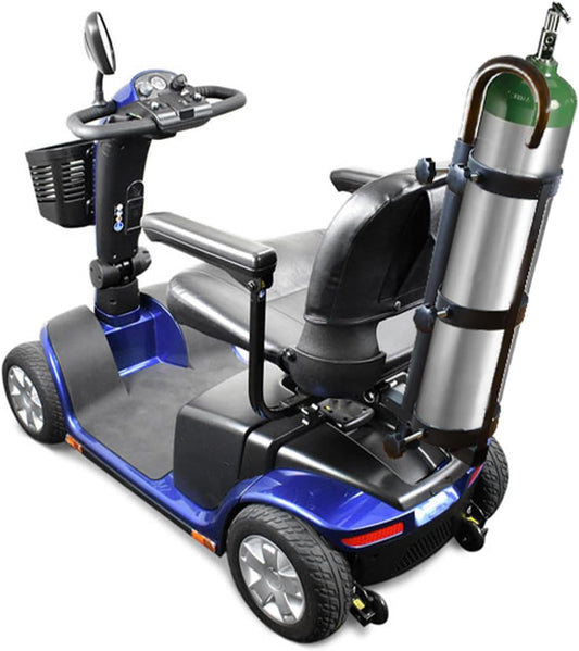 Oxygen tank holder for mobility scooter rental