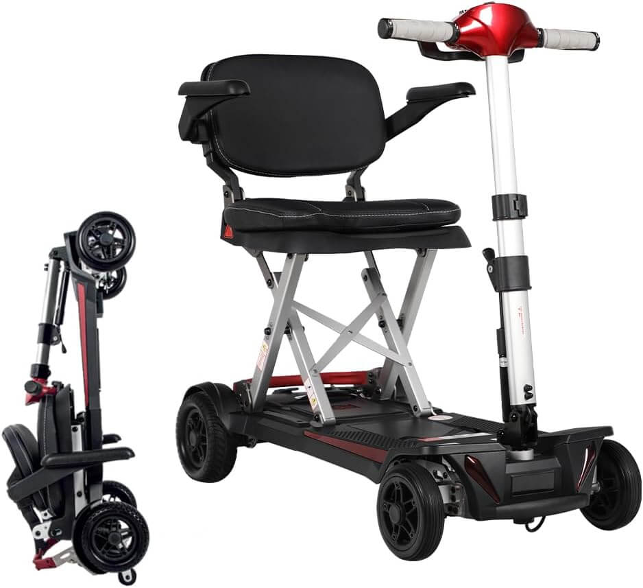Solax mobility scooter rental - 4-wheel folding scooter with a compact design for easy storage.
