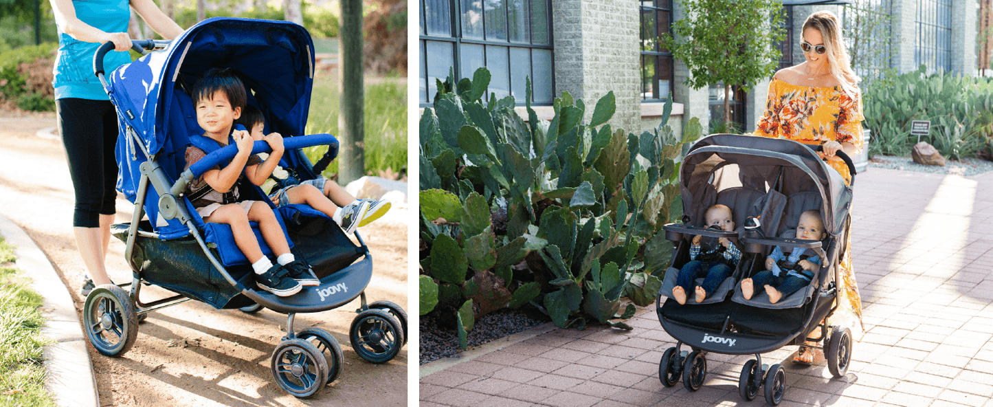 Rental strollers for Disneyland - Joovy Double Stroller with kids, travel-friendly design, perfect for theme parks.