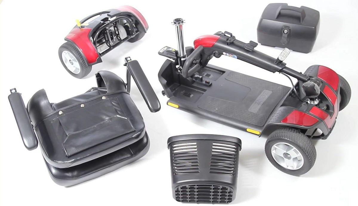 Go-Go Sport scooter rental disassembled parts showcasing mobility solution for transportable use.