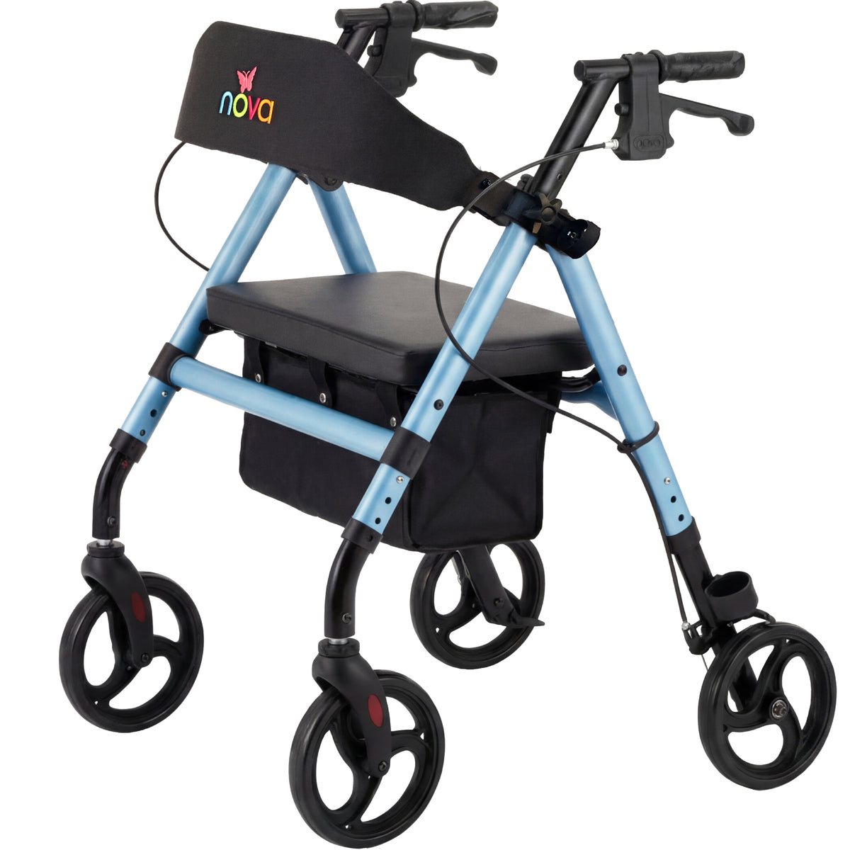 NOVA Vega Rollator Walker - Lightweight folding mobility walker with stylish blue frame and comfortable seat.