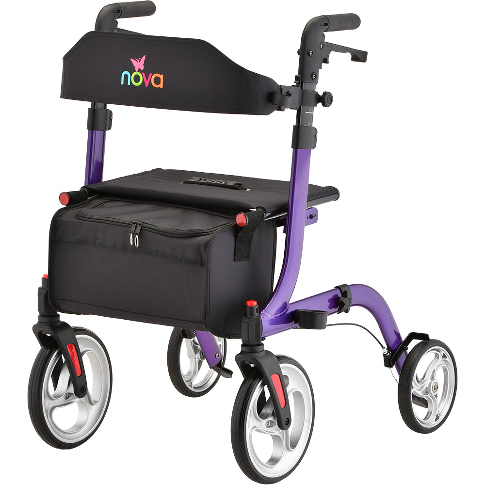 All-Terrain Rollator Walker - NOVA Express Rollator in purple with 10" front wheel and 8" rear wheel.