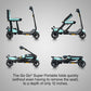 Pride Mobility Go-Go Super Portable Scooter displaying its quick folding capability to just 12 inches.