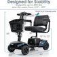 Vive King Neptune 4-Wheel Mobility Scooter features designed for stability, supporting up to 400 lbs with adjustable tiller.