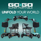 Pride Mobility Go-Go Super Portable Scooter showcasing its foldable design and mobility features, encouraging independence.