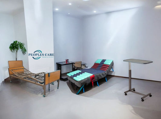 Advanced Homecare Hospital Bed Rental Bundle featuring a fully electric hospital bed and adjustable bedside table.