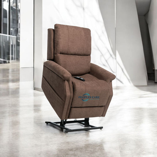 Brown Metro Lift Chair Power Recliner with remote control for rent, ideal for post-surgery recovery and maximum relaxation.