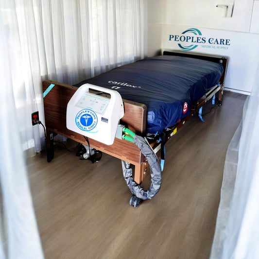 Advanced Homecare Hospital Bed Rental Bundle featuring a Tuffcare Hi-Low full electric bed with pressure relief system.