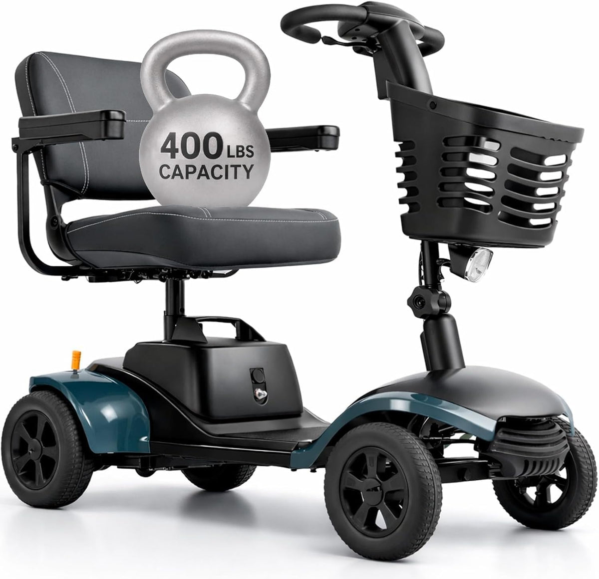 Vive King Neptune 4-Wheel Mobility Scooter with 400 lbs capacity and basket for added convenience.