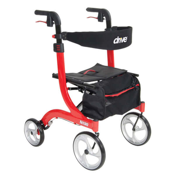 Drive Medical RTL10266 Nitro Euro-Style 4-Wheel Rollator Walker With Seat, Red