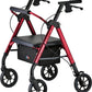 Nova Bariatric Rollator Adjustable in red with a cushioned seat and ergonomic handles for enhanced mobility.